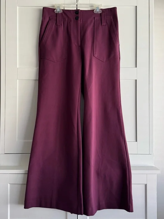 Anthropologie Maeve The Naomi Ponte Wide-Leg Flare Pants in Plum - Picture 5 of 8